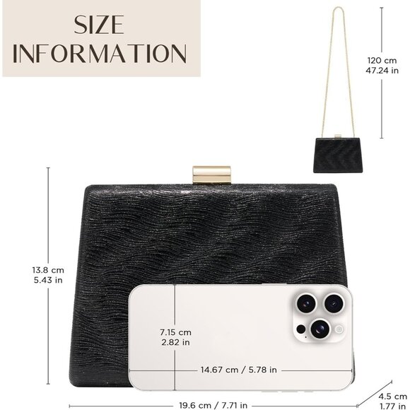 ⚡ Women's Detachable Chain Sparkly Evening Formal Parties Black Clutch Bag - Picture 6 of 9